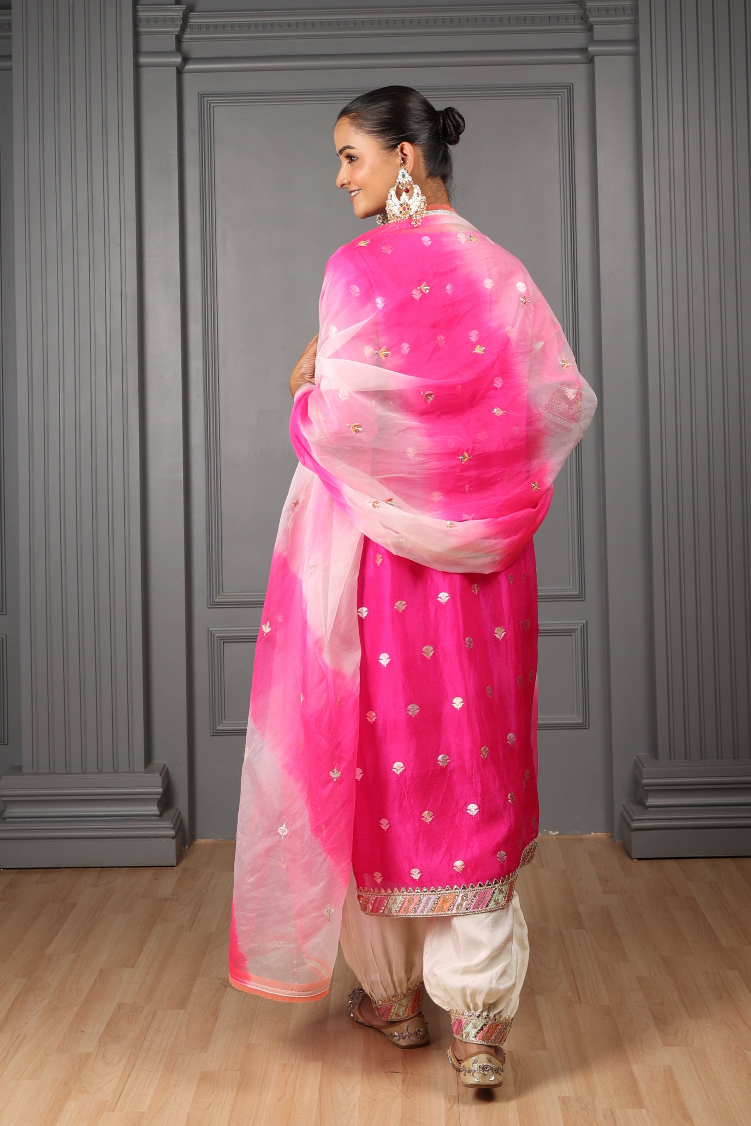 Fushia Pink Embroidered Stylised Kurta Set