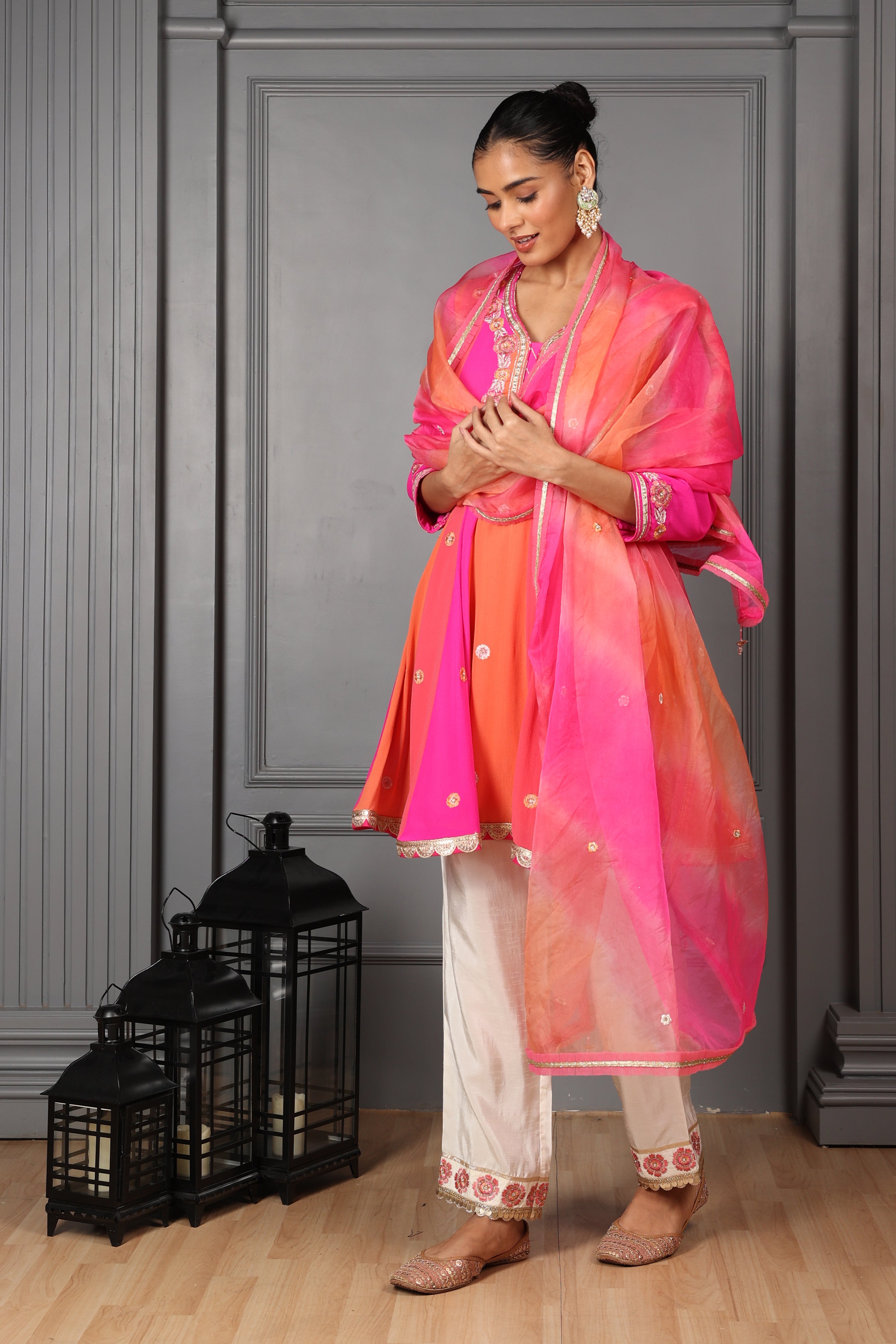 Multicolor Embroidered Kalidar Kurta Set