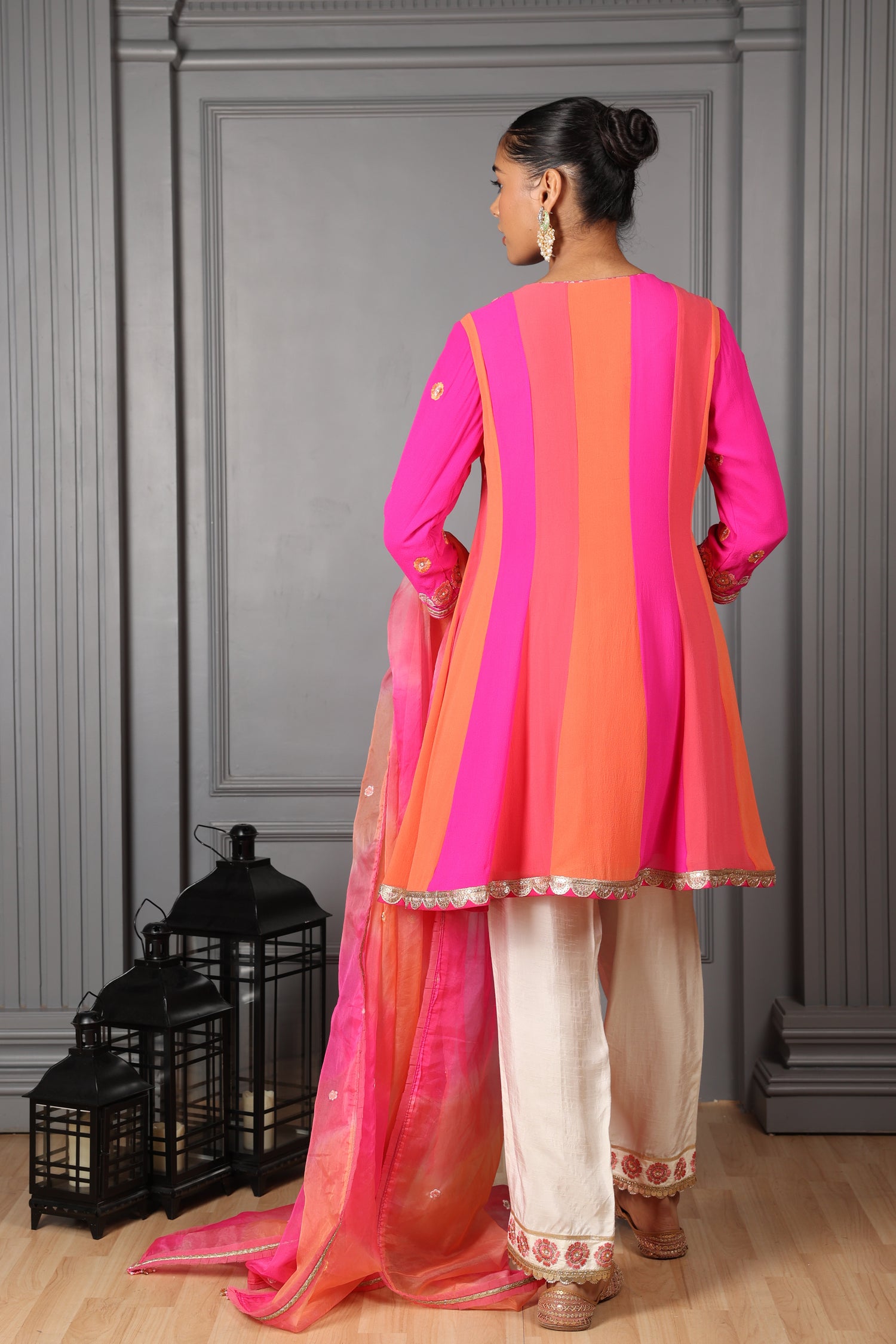 Multicolor Embroidered Kalidar Kurta Set