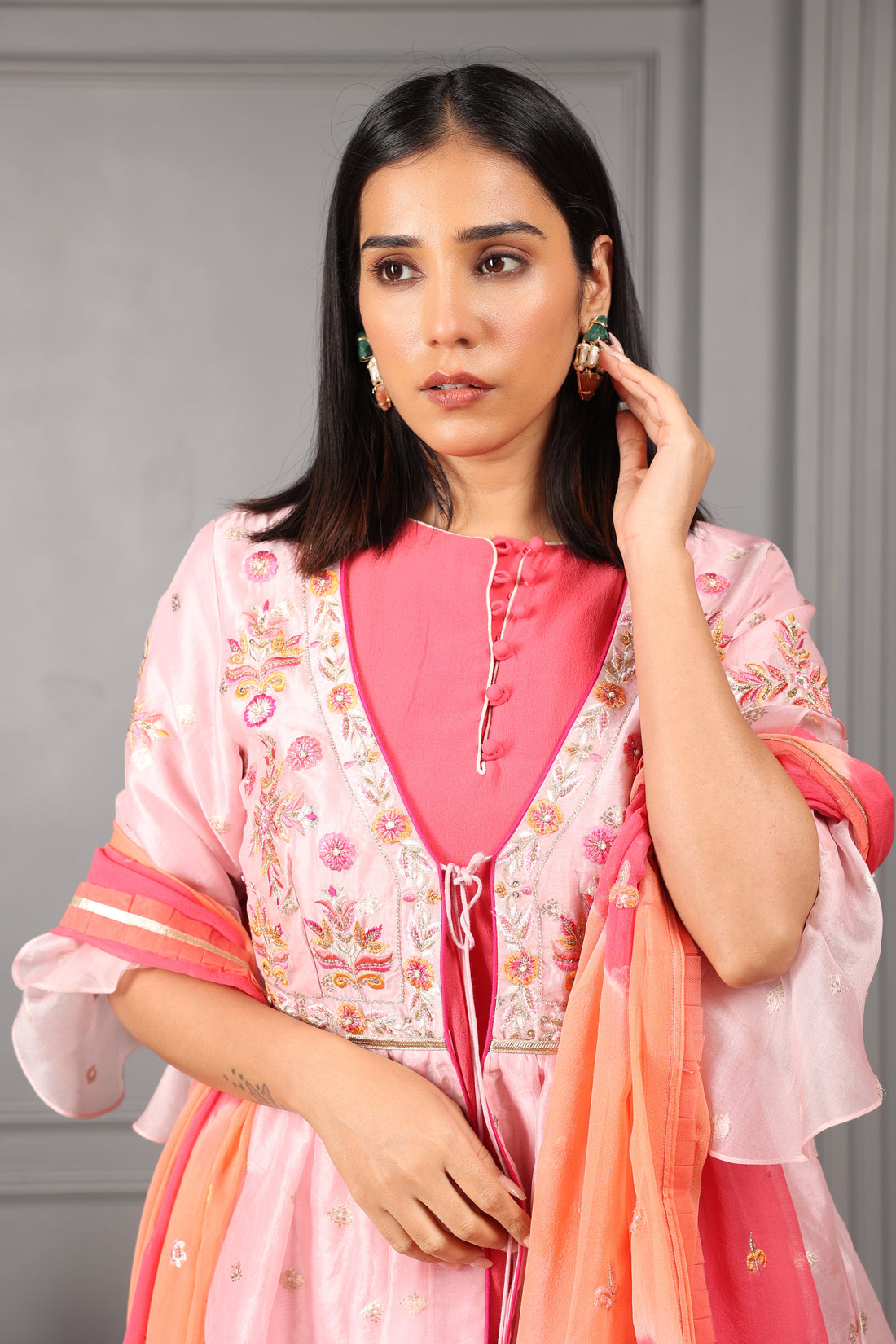Baby Pink Embroidered Jacket Set