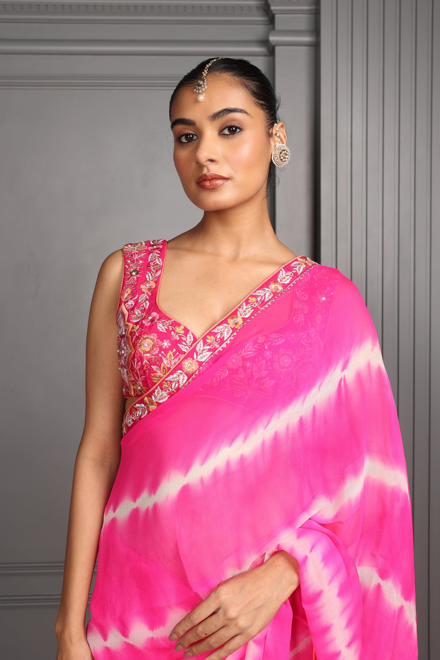 Tie &amp; Dye Saree with Embroidered Blouse