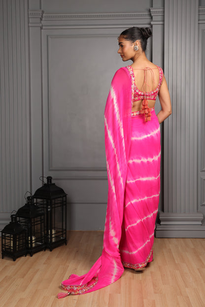 Tie &amp; Dye Saree with Embroidered Blouse