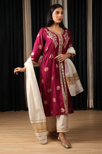 Maroon Embroidered Kurta Set