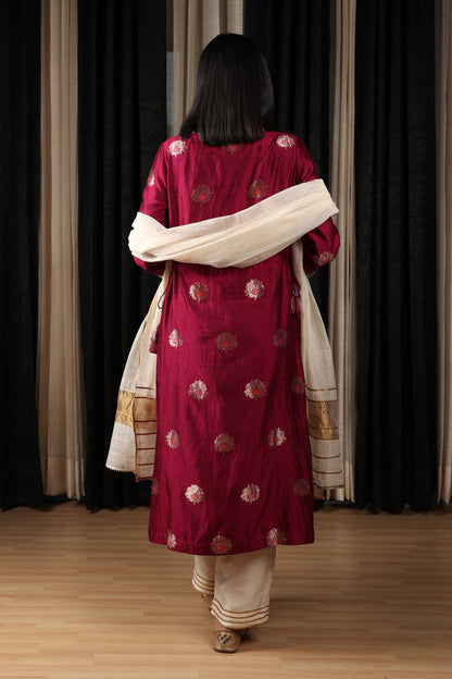 Maroon Embroidered Kurta Set