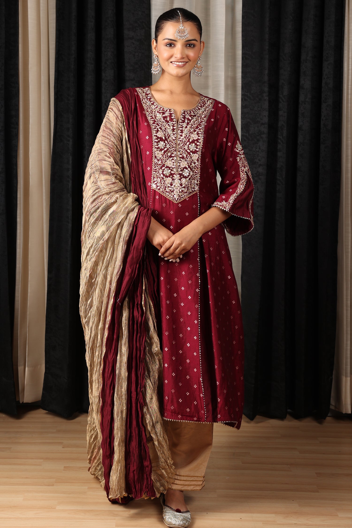 Maroon Embroidered Kurta Set