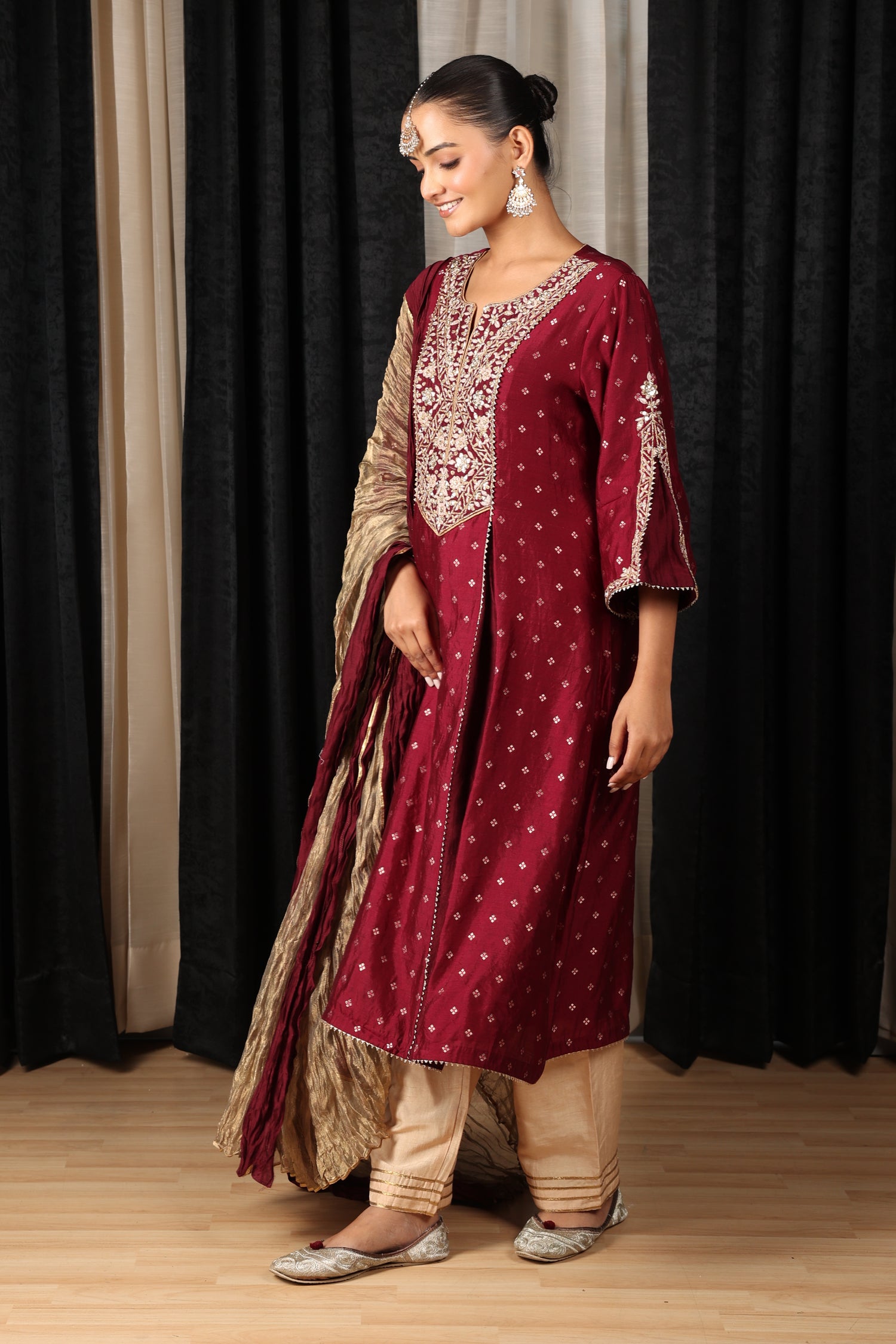 Maroon Embroidered Kurta Set