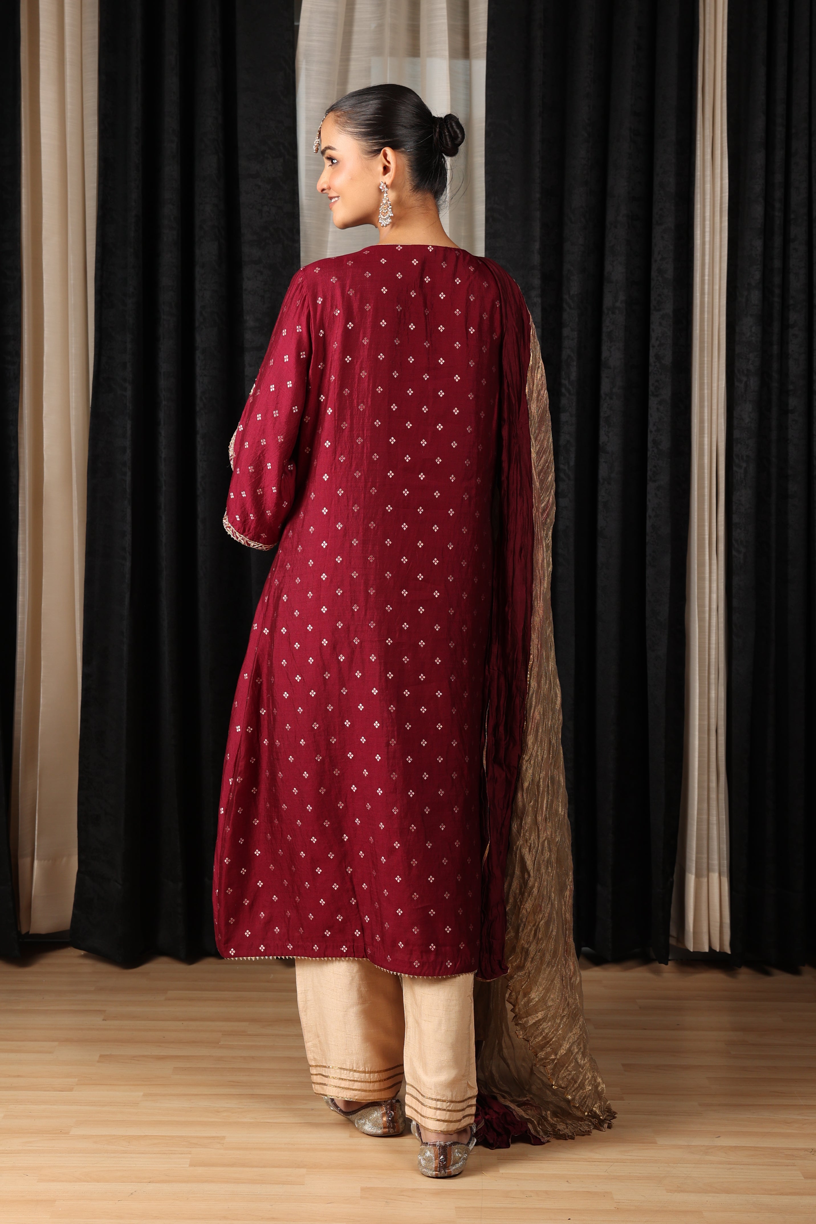 Maroon Embroidered Kurta Set