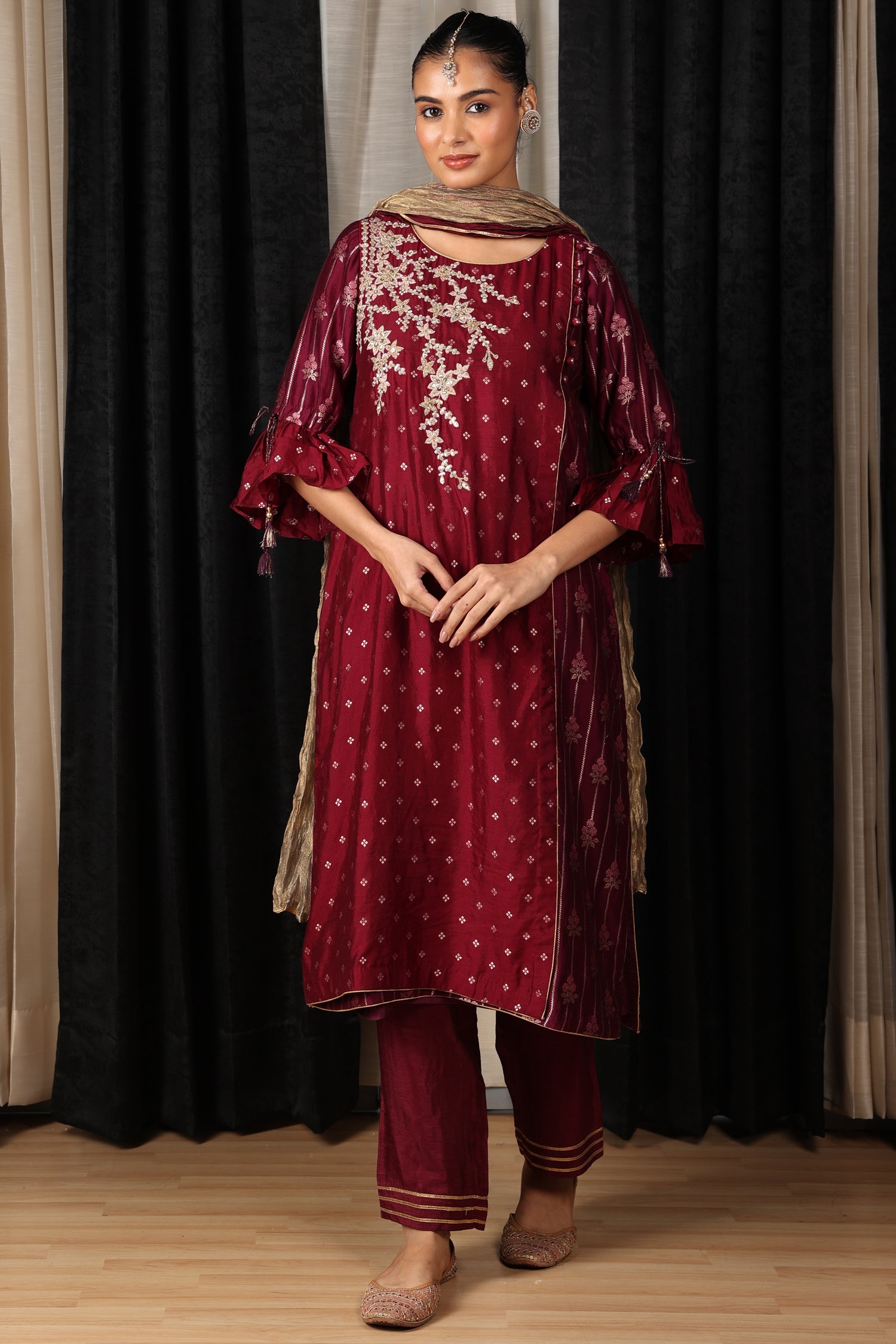 Maroon Embroidered Kurta Set