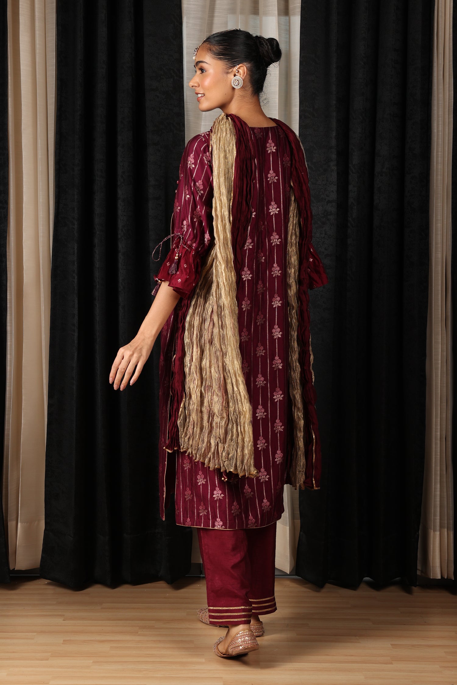 Maroon Embroidered Kurta Set