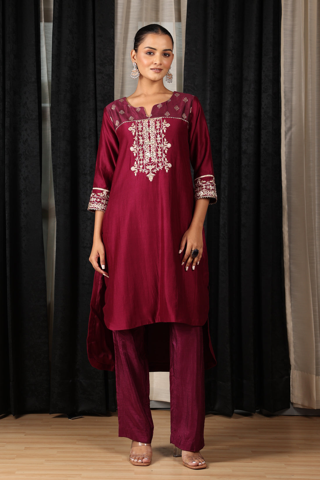 Maroon Embroidered Cord Set