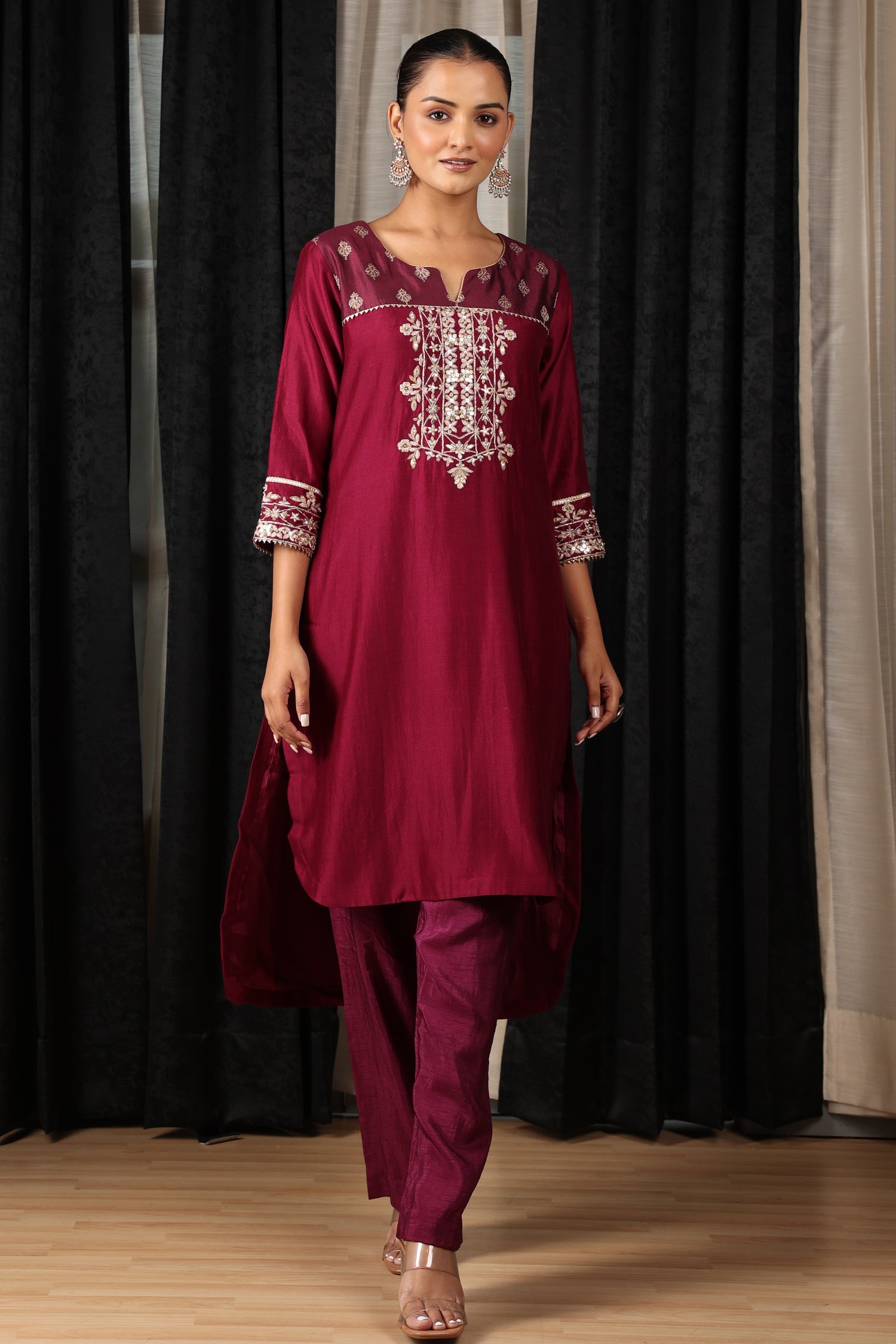 Maroon Embroidered Cord Set