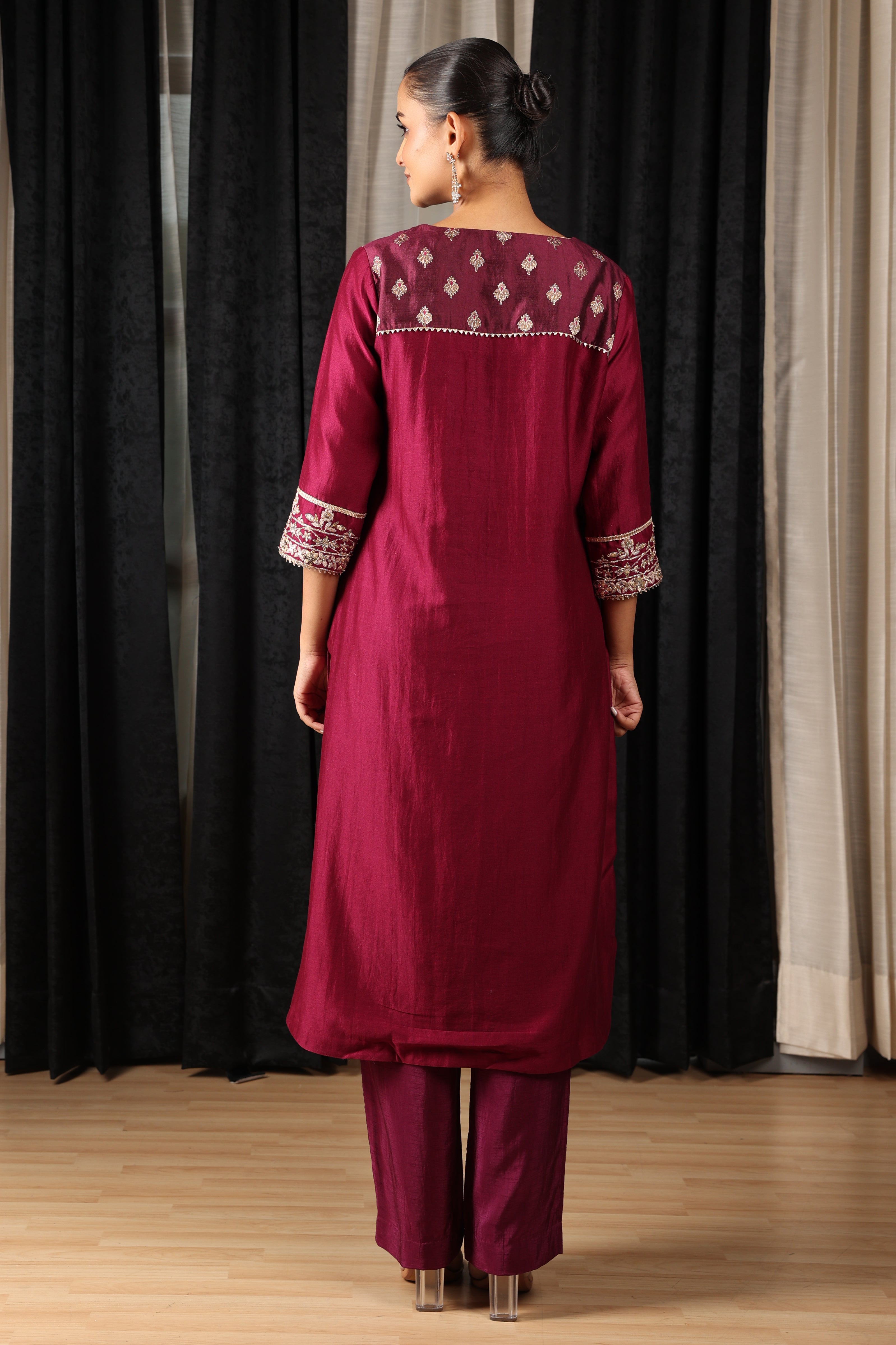 Maroon Embroidered Cord Set