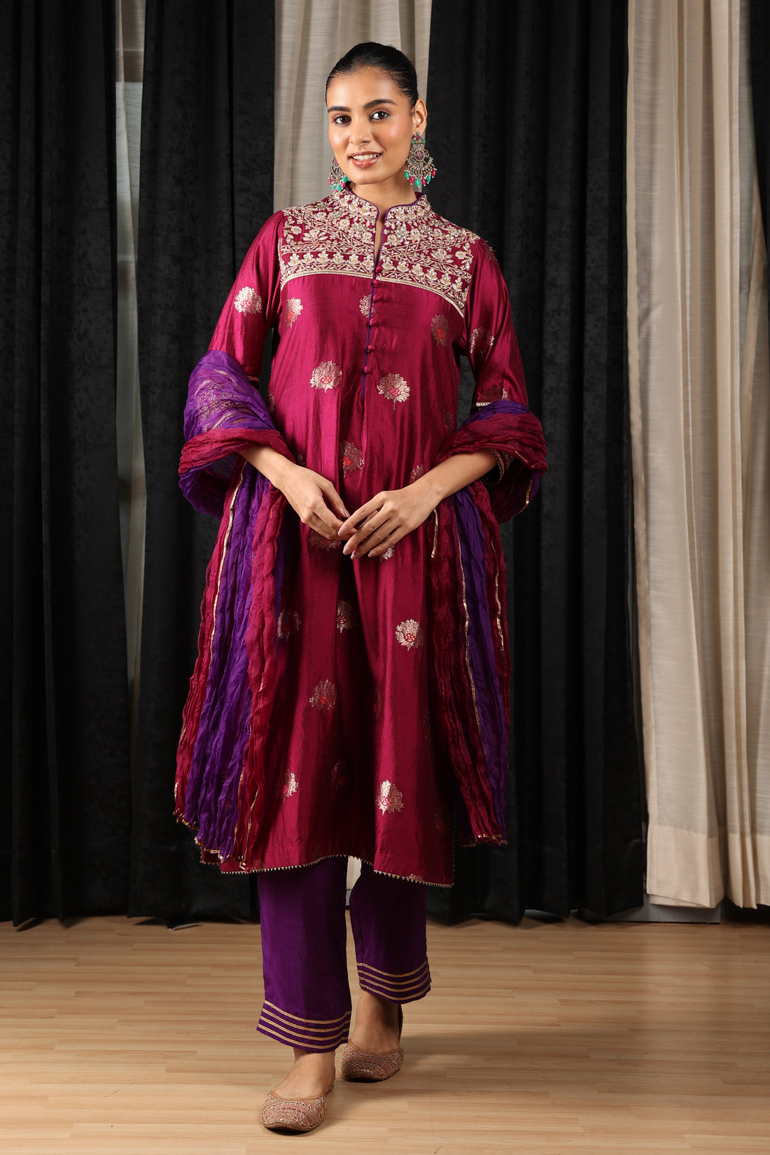 Maroon Embroidered Kurta Set