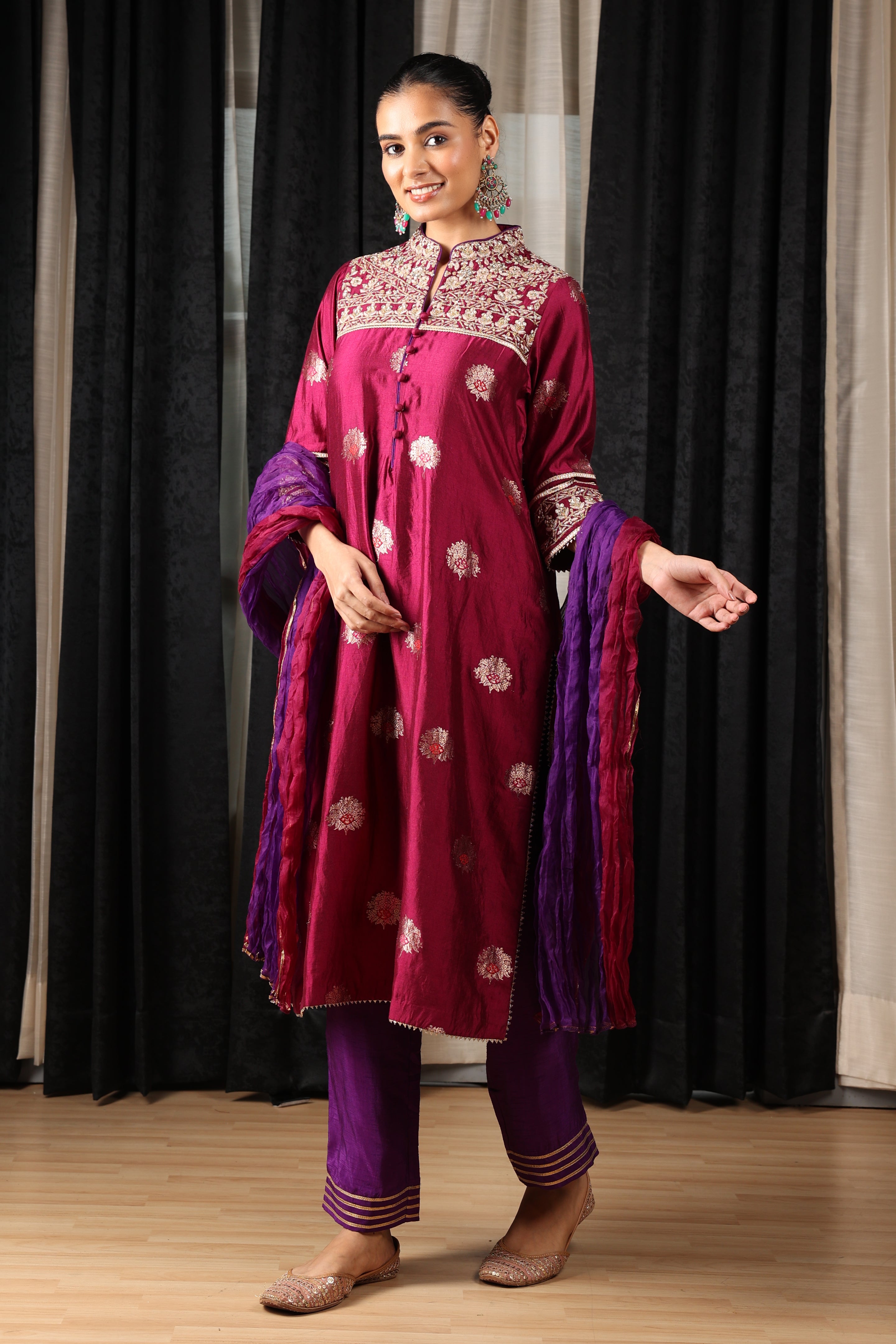 Maroon Embroidered Kurta Set