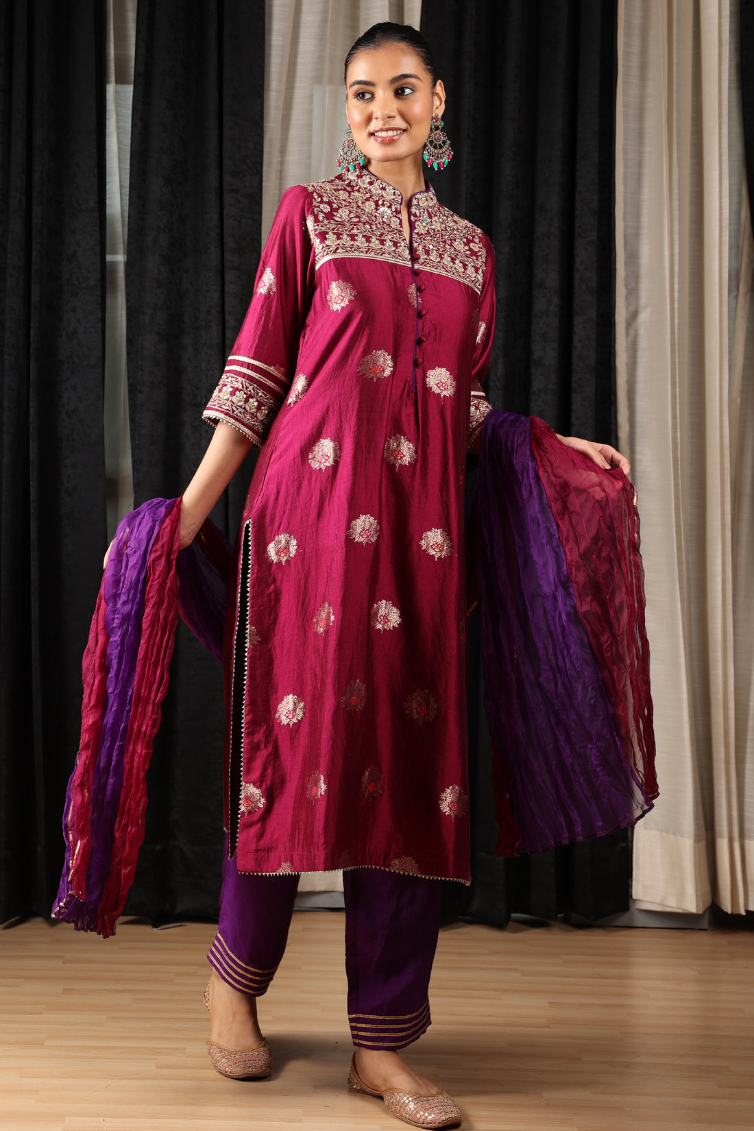 Maroon Embroidered Kurta Set