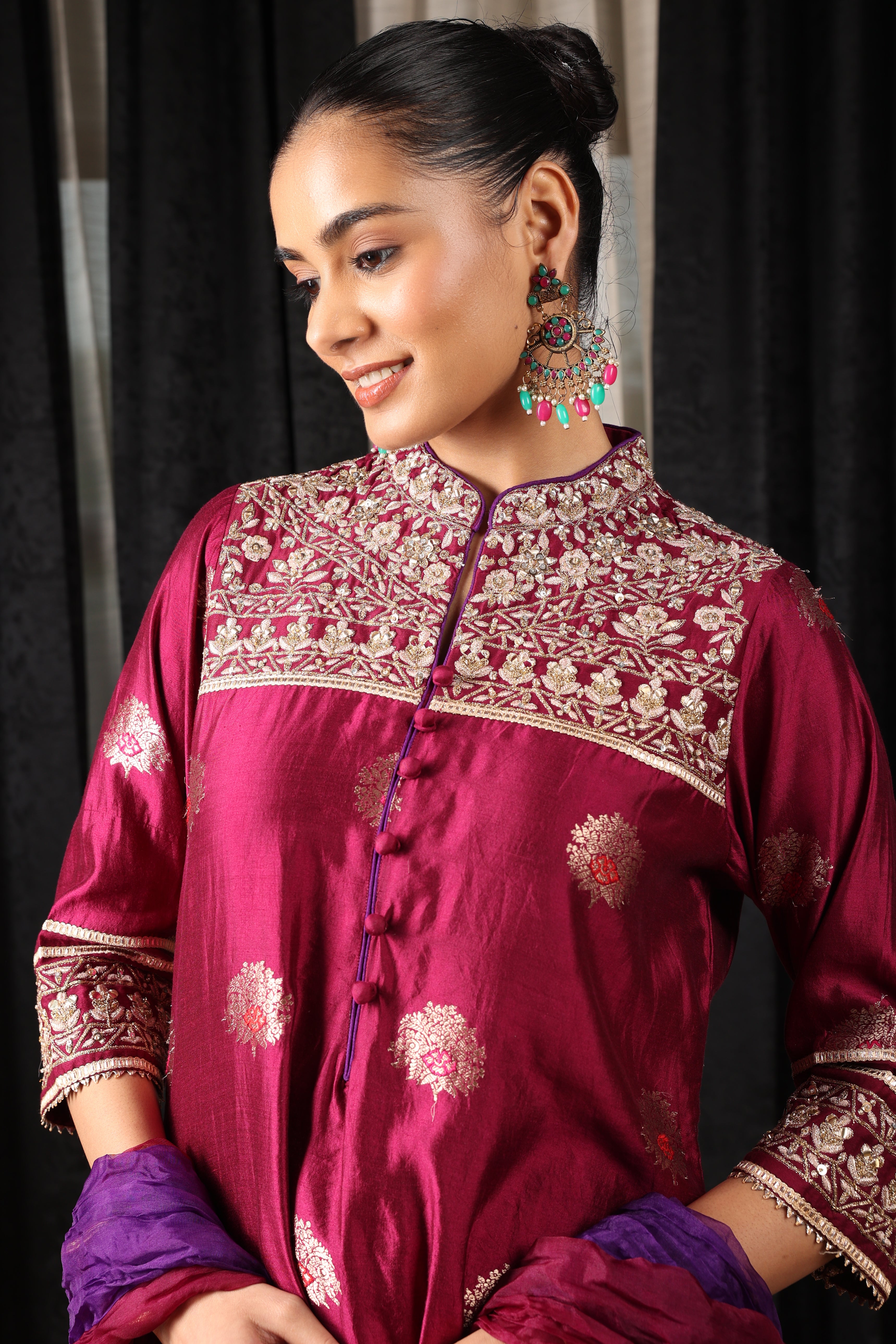 Maroon Embroidered Kurta Set