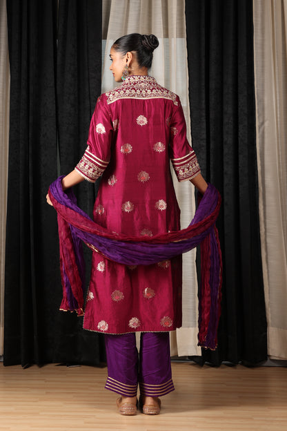 Maroon Embroidered Kurta Set