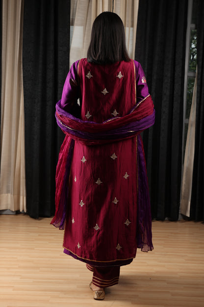 Purple and Maroon Embroidered Kurta Set