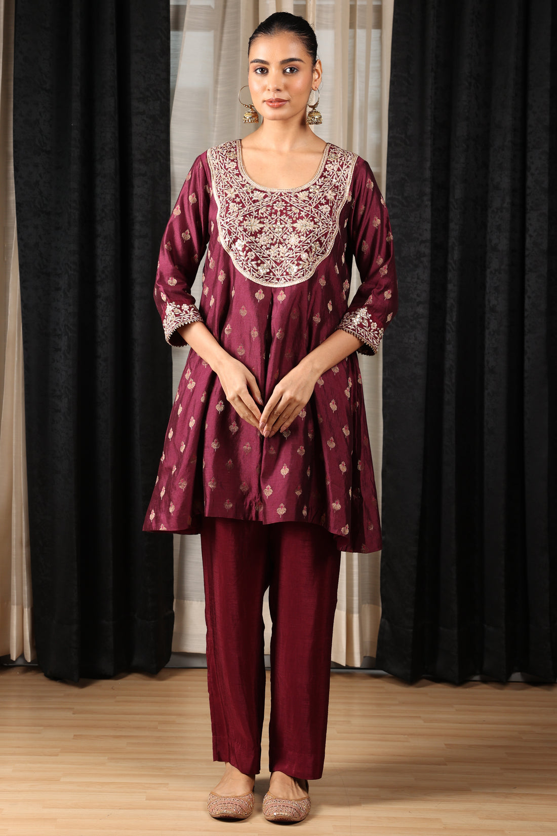 Maroon Embroidered Cord Set