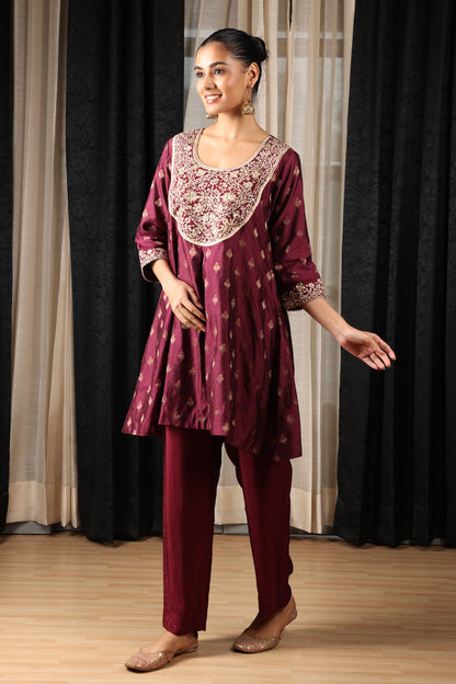 Maroon Embroidered Cord Set