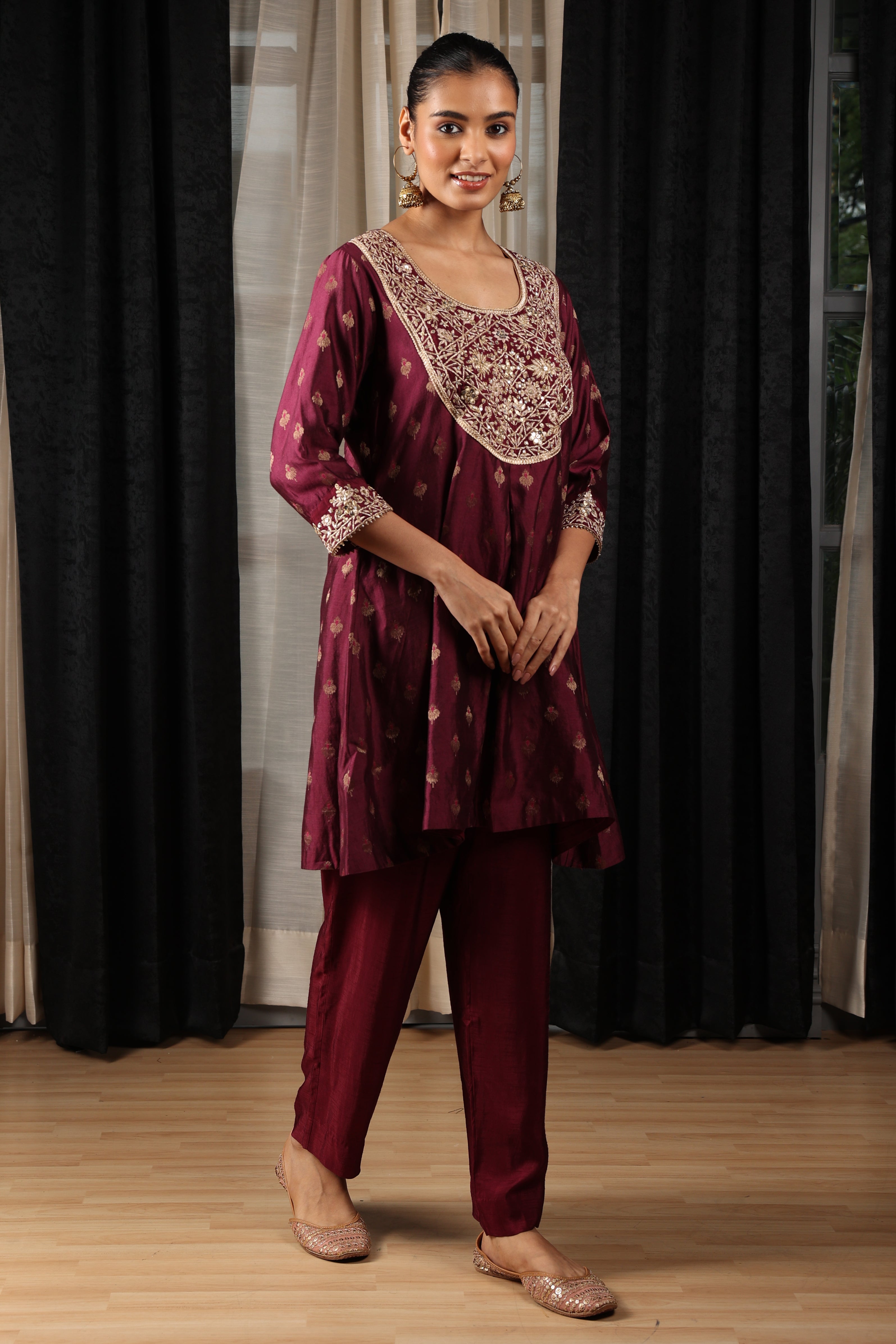 Maroon Embroidered Cord Set