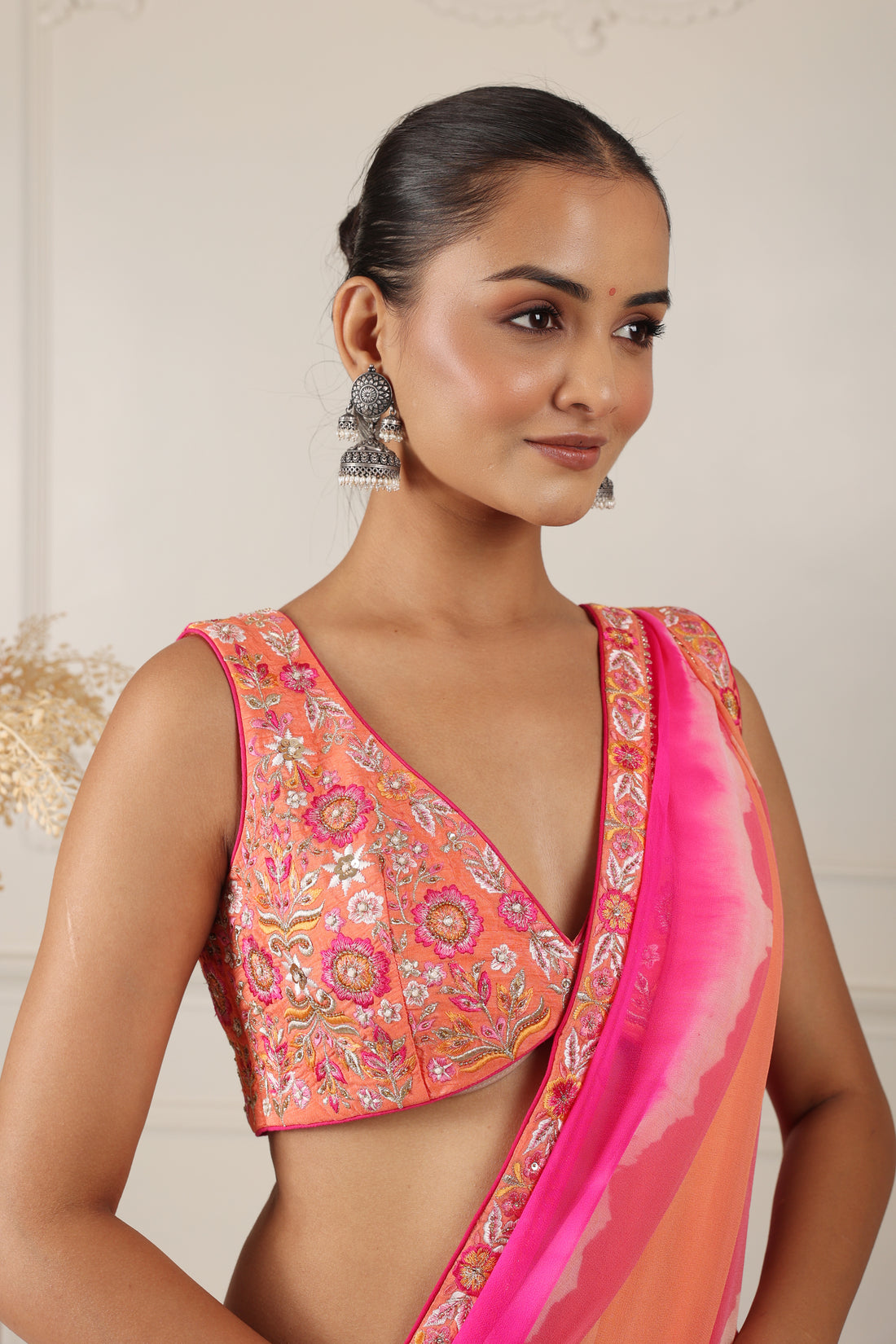 Tie &amp; Dye Saree with Embroidered Blouse