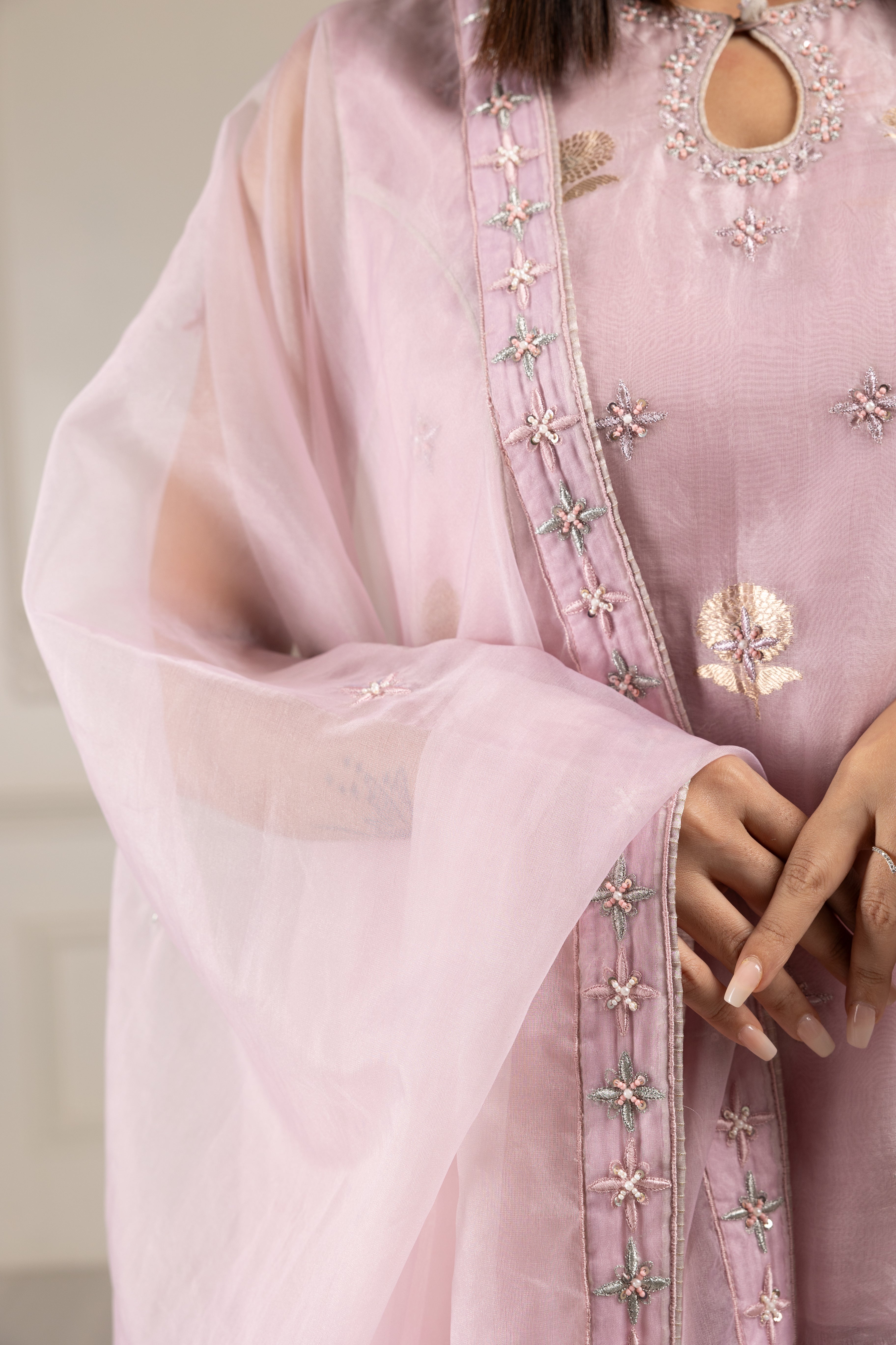 Lilac Embroidered Stylised Kurta Sharara Set