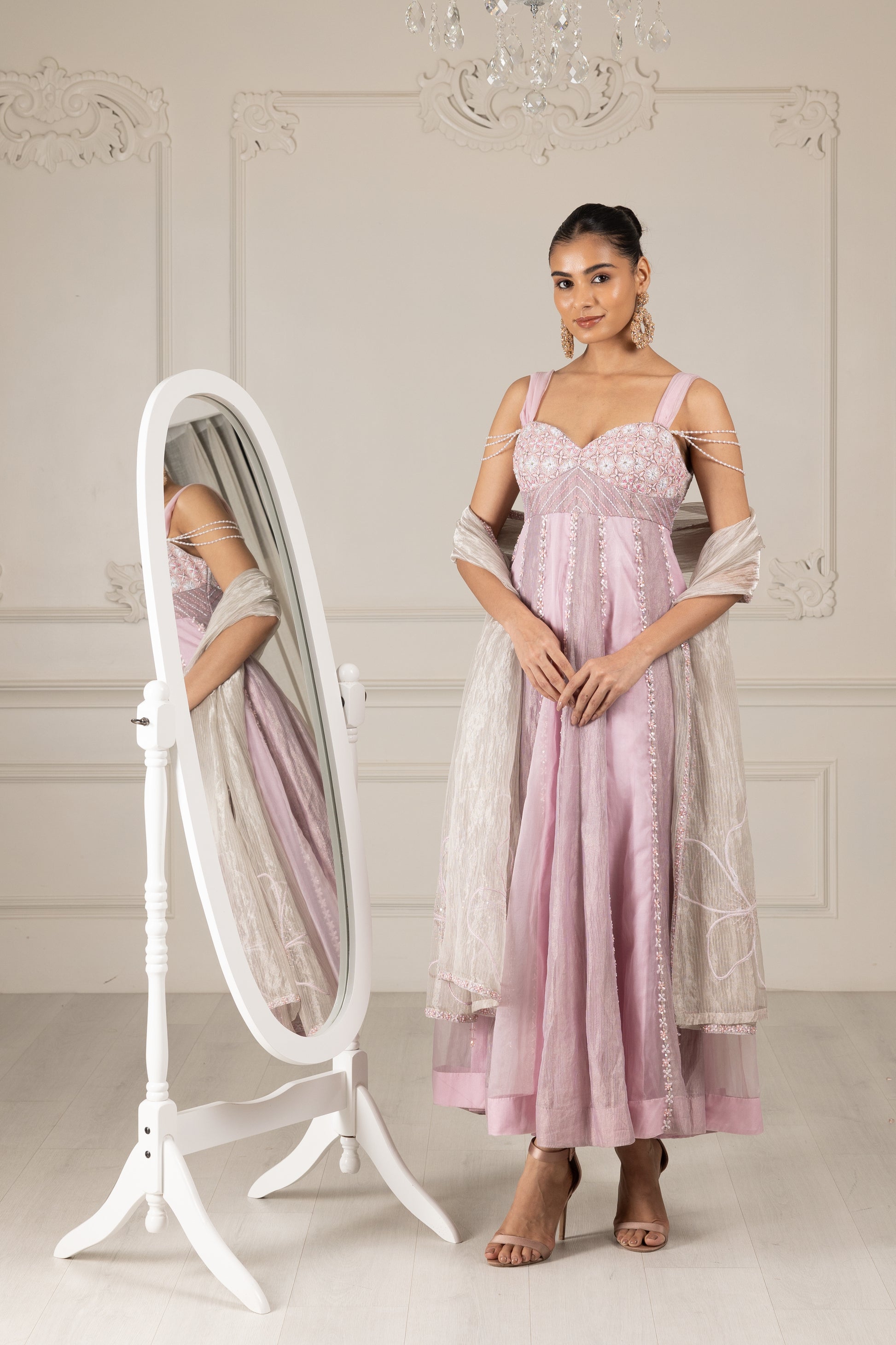 Lilac Embroidered Stylised Kalidar Set