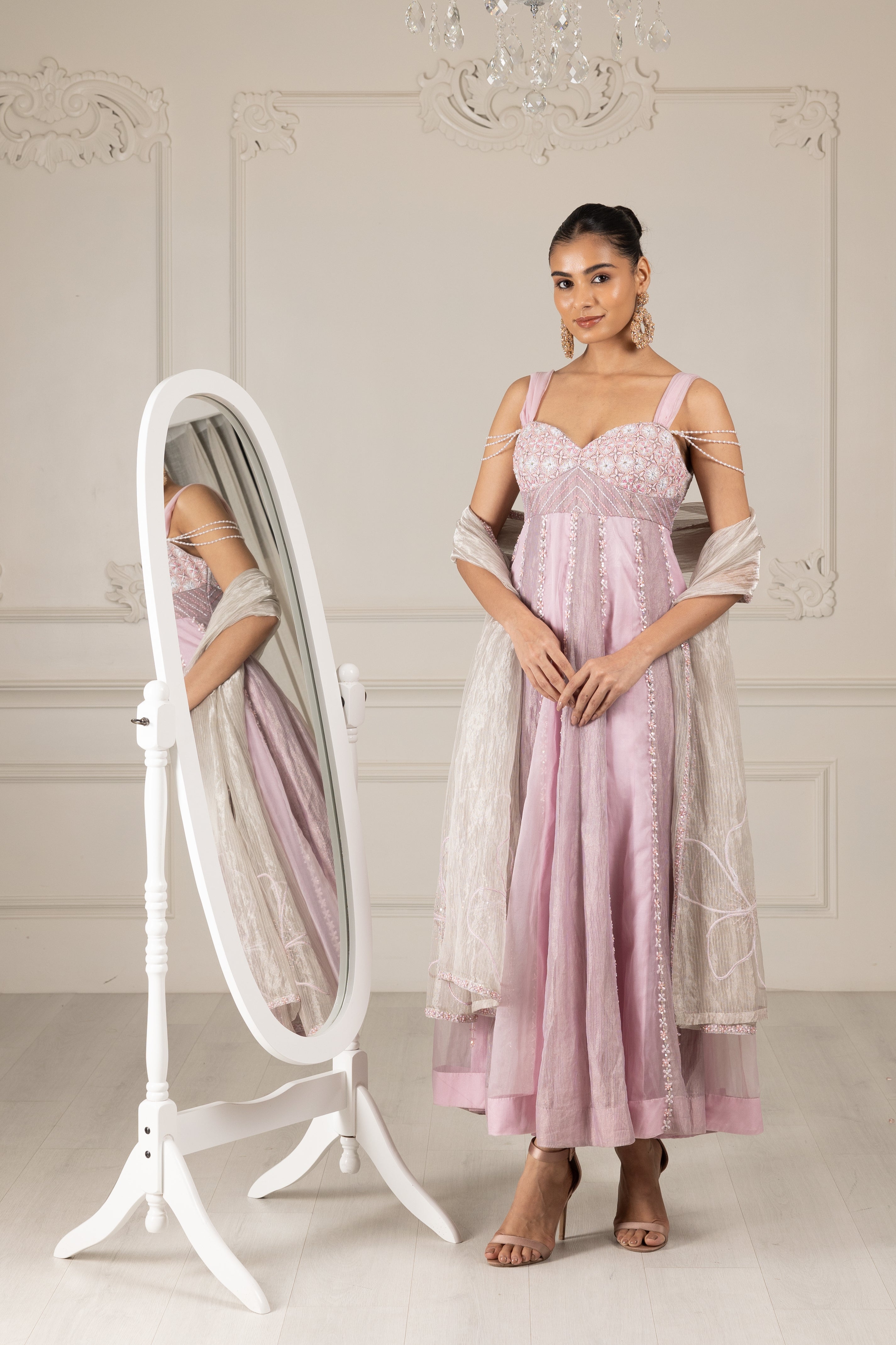 Lilac Embroidered Stylised Kalidar Set