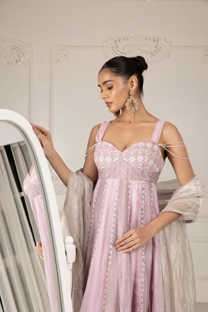 Lilac Embroidered Stylised Kalidar Set