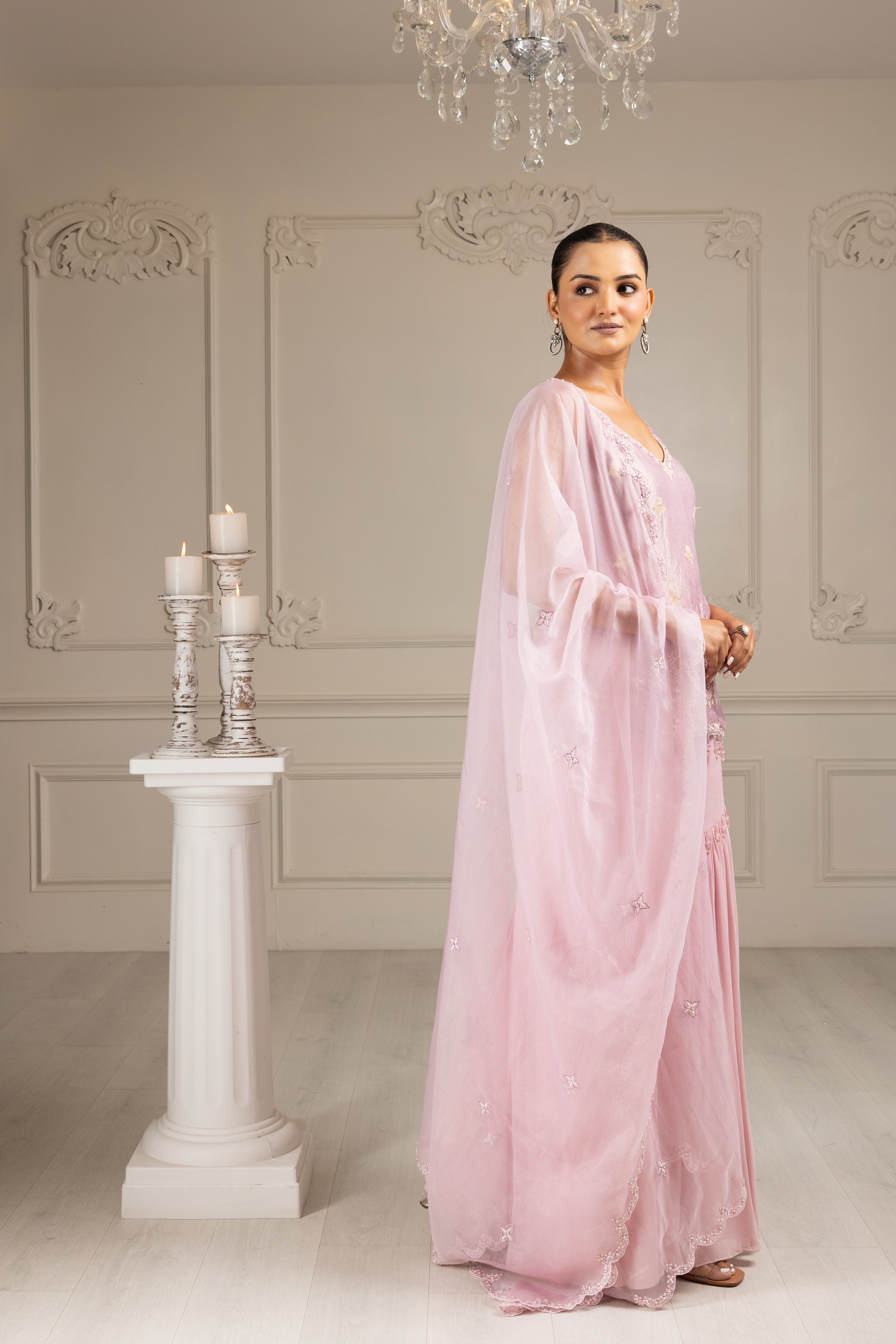 Lilac Embroidered Stylised Kurta Sharara Set