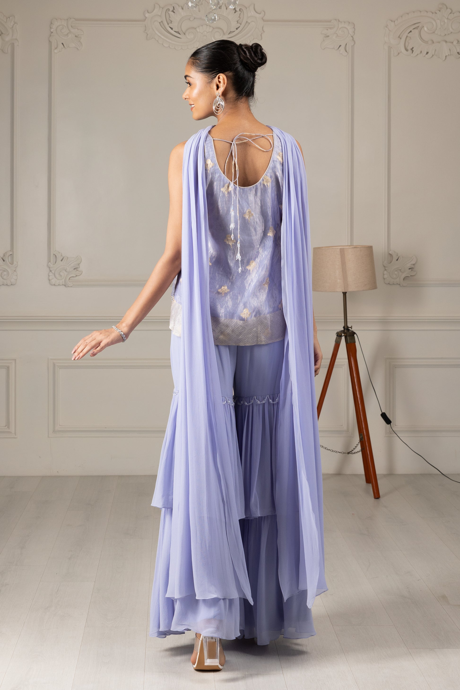 Sky blue Embroidered Stylised Kurta Sharara Set