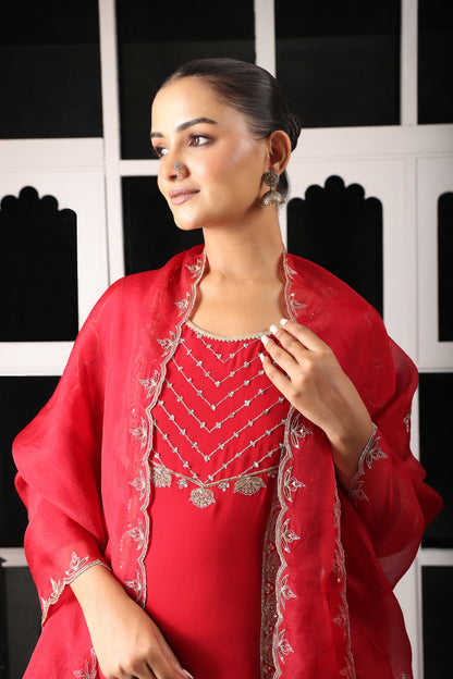 Red Embroidered Kurta Sharara Set