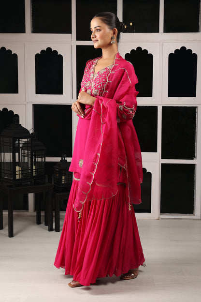 Pink Embroidered Kurta Sharara Set