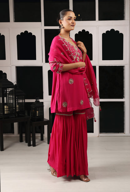 Pink Embroidered Kurta Sharara Set