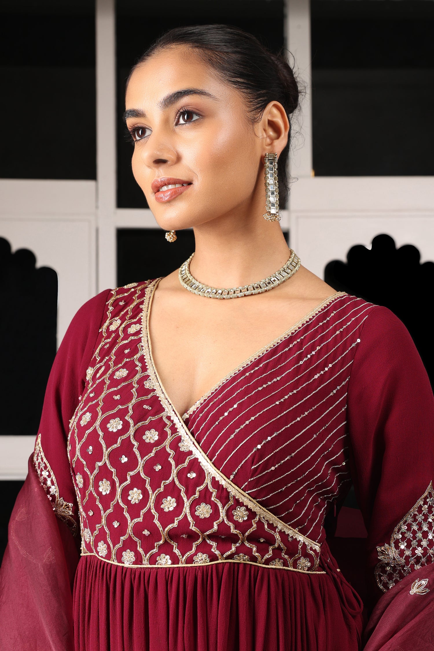 Maroon Embroidered Kurta Sharara Set