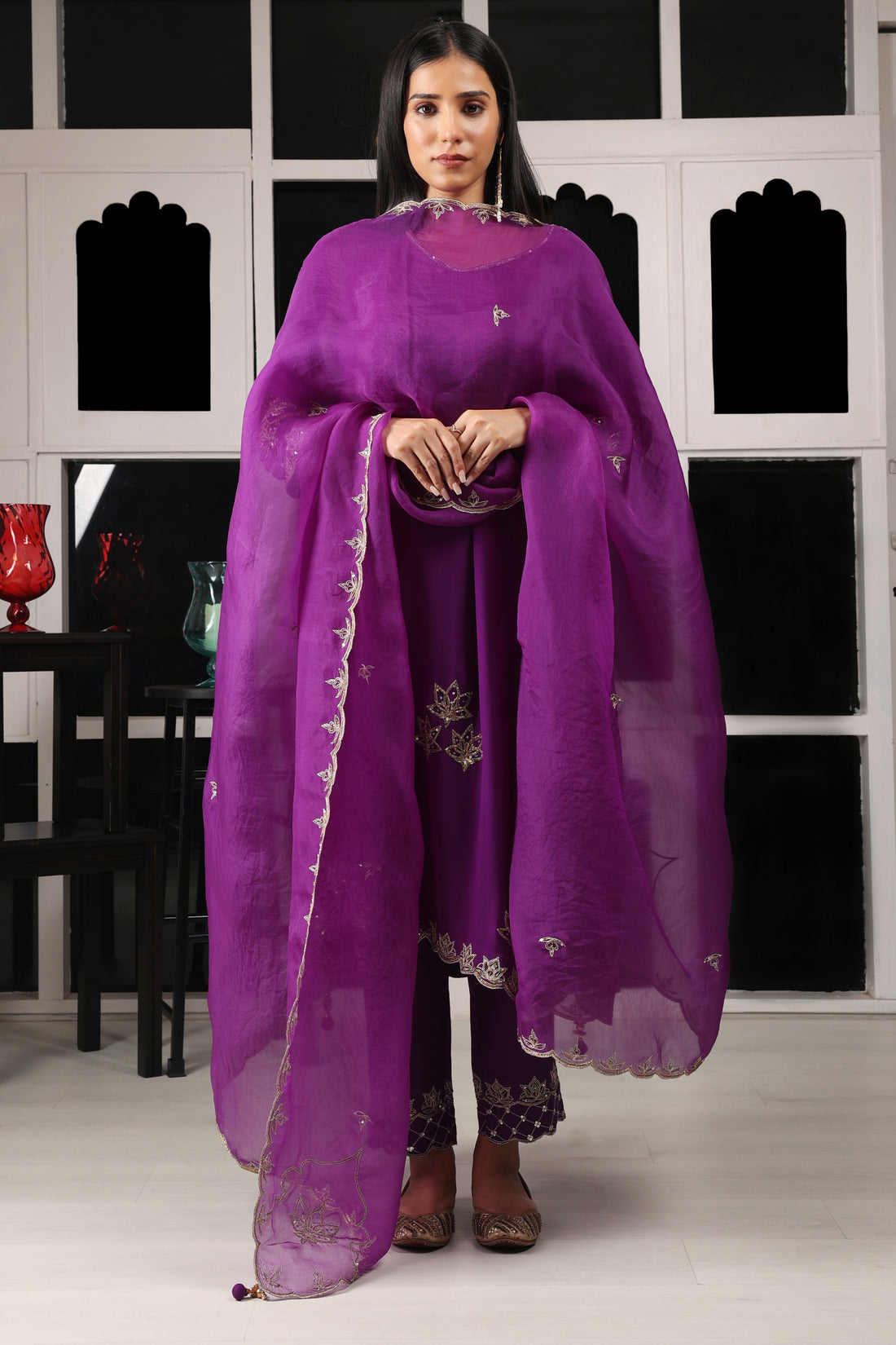 Purple Embroidered Kurta Set