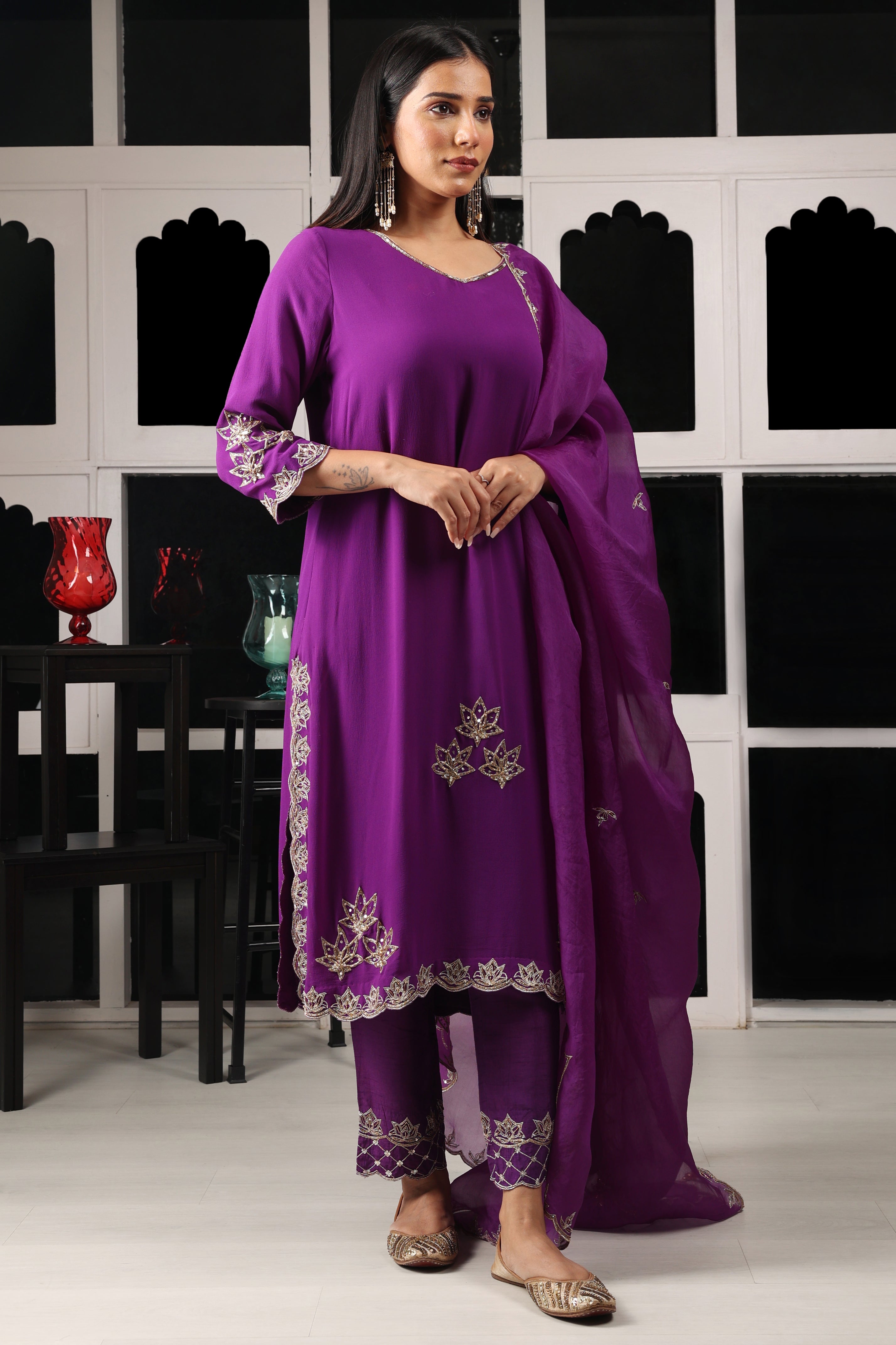 Purple Embroidered Kurta Set