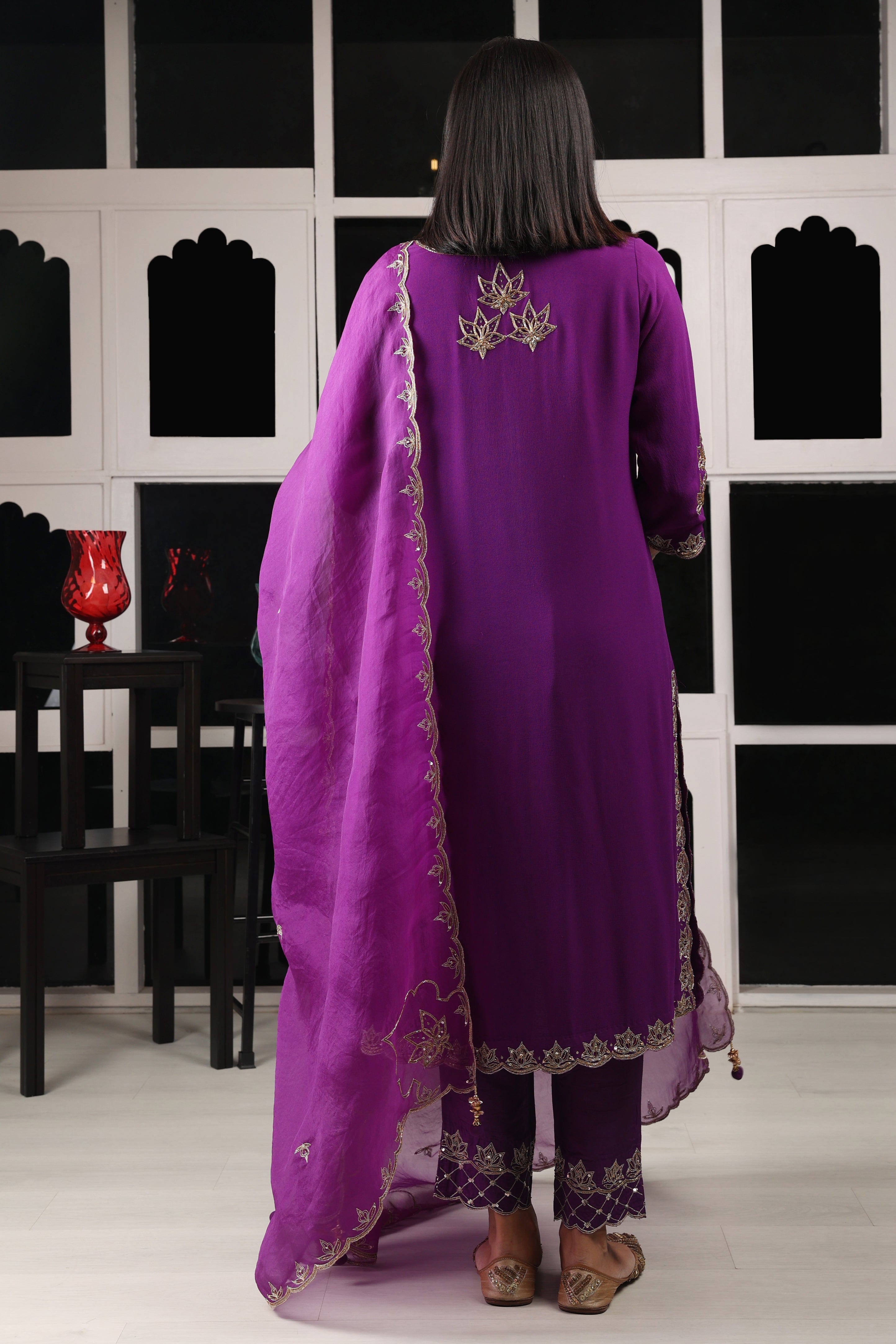 Purple Embroidered Kurta Set