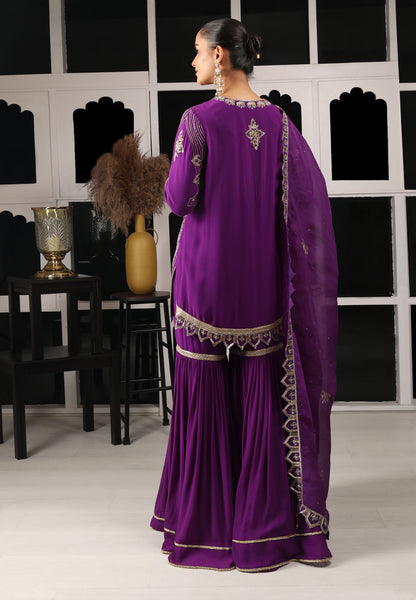 Purple Embroidered Kurta Sharara Set