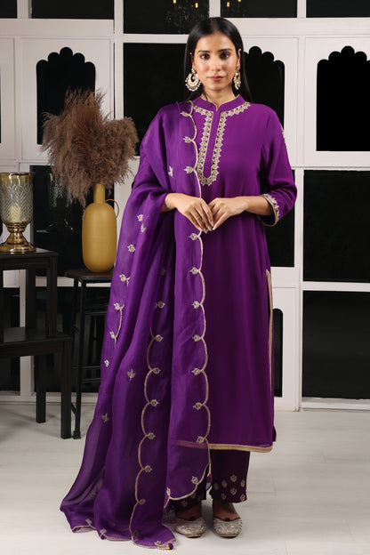 Purple Embroidered Kurta Set