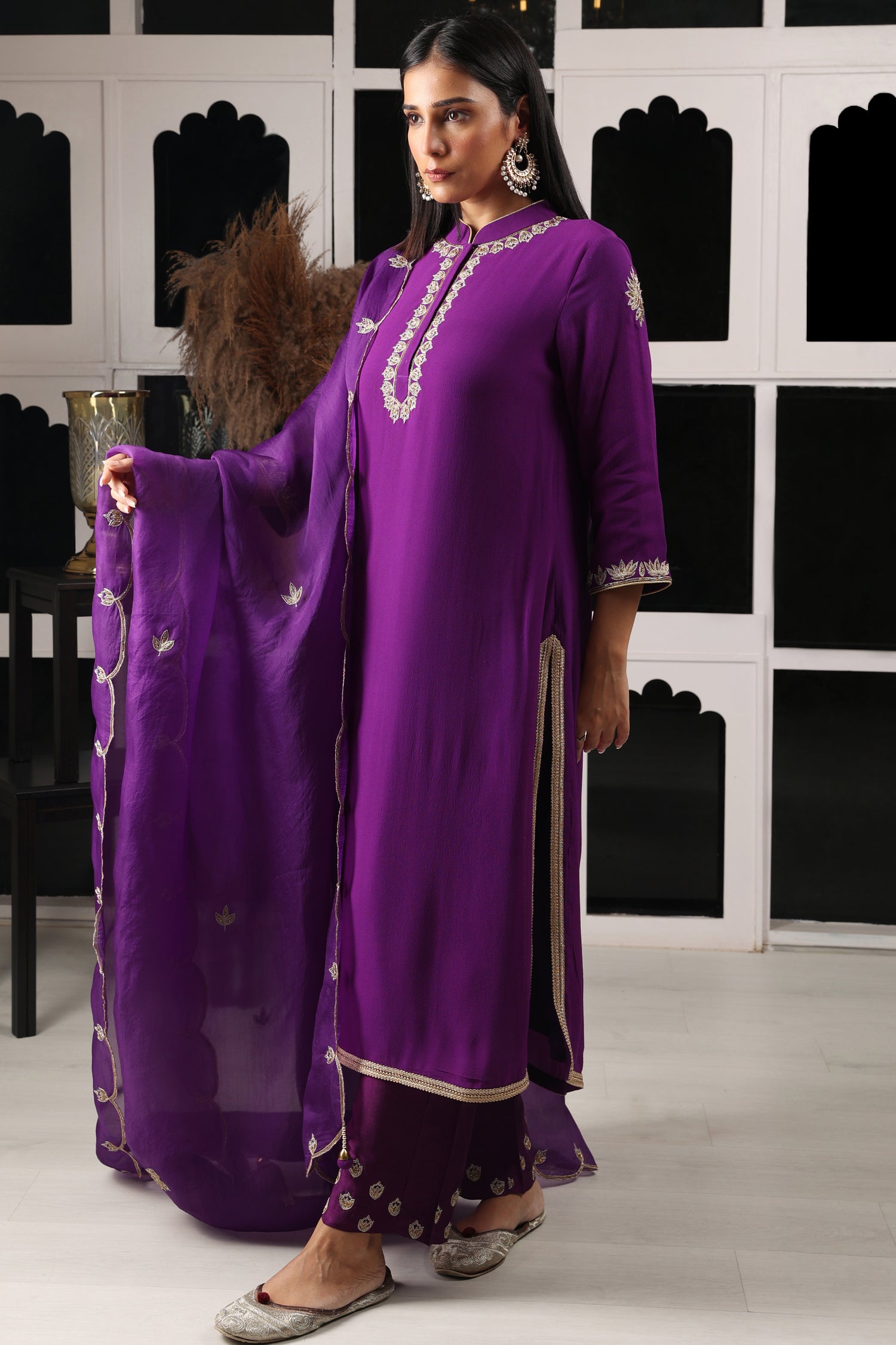 Purple Embroidered Kurta Set