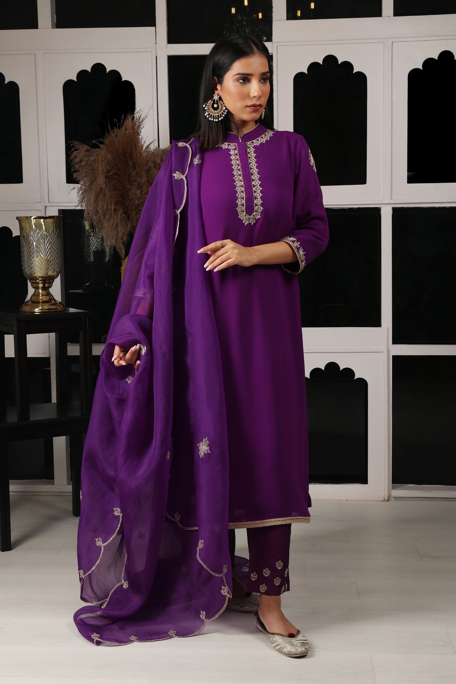 Purple Embroidered Kurta Set