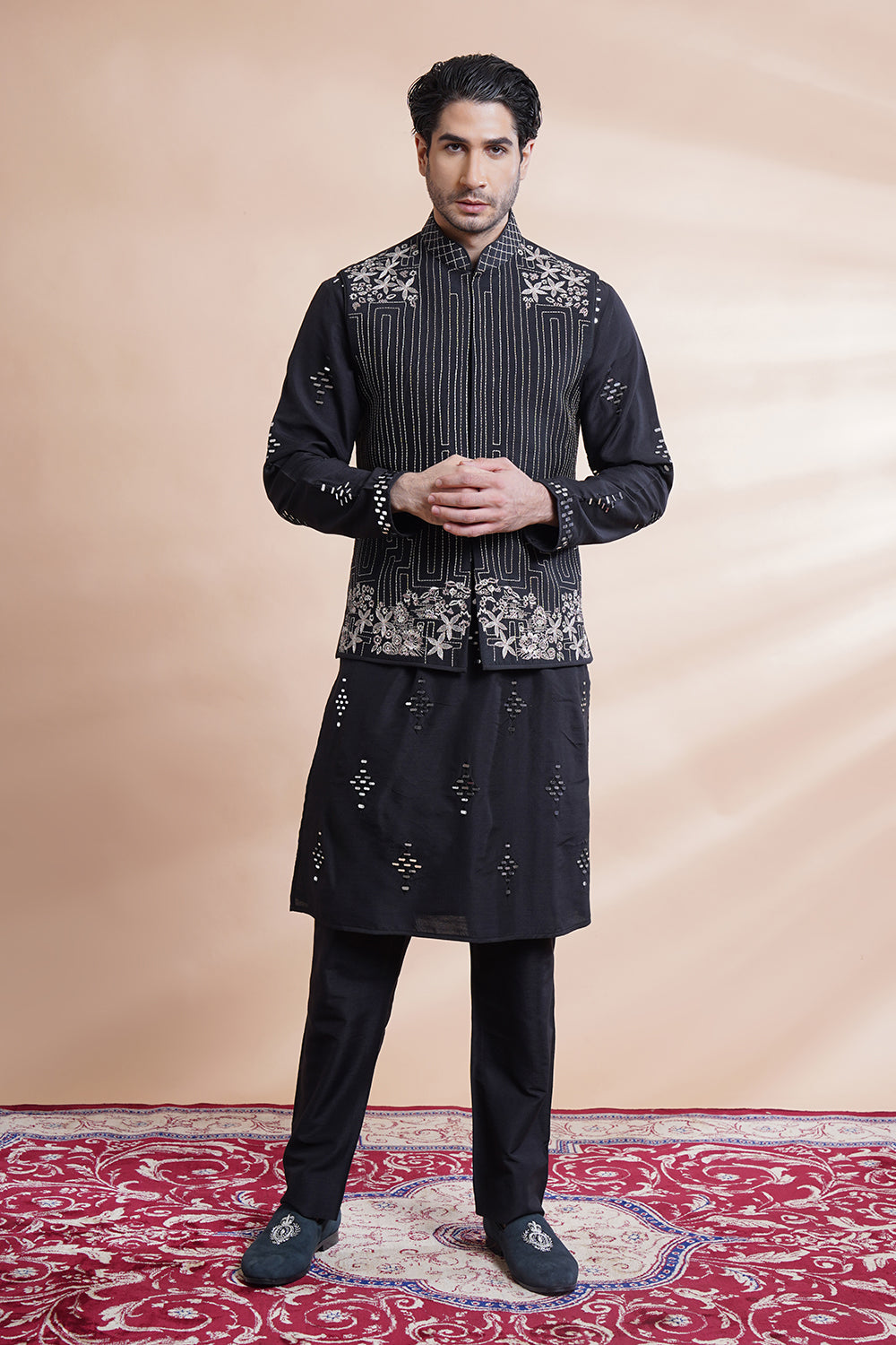 Black Embroidered Bundi