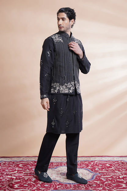 Black Embroidered Bundi