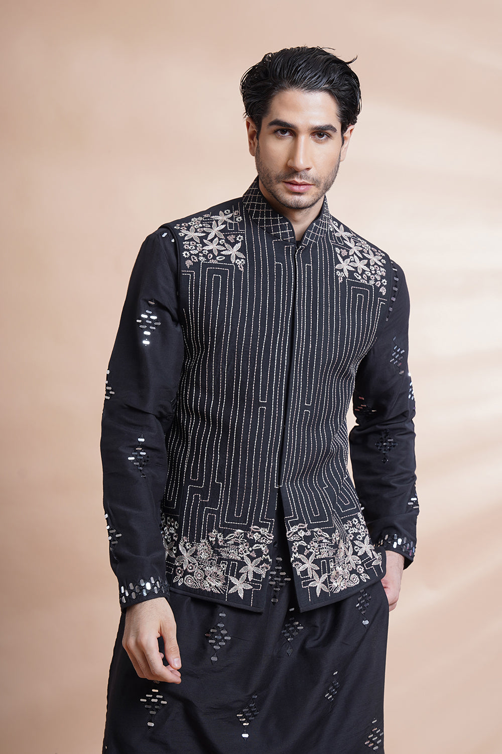 Black Embroidered Bundi