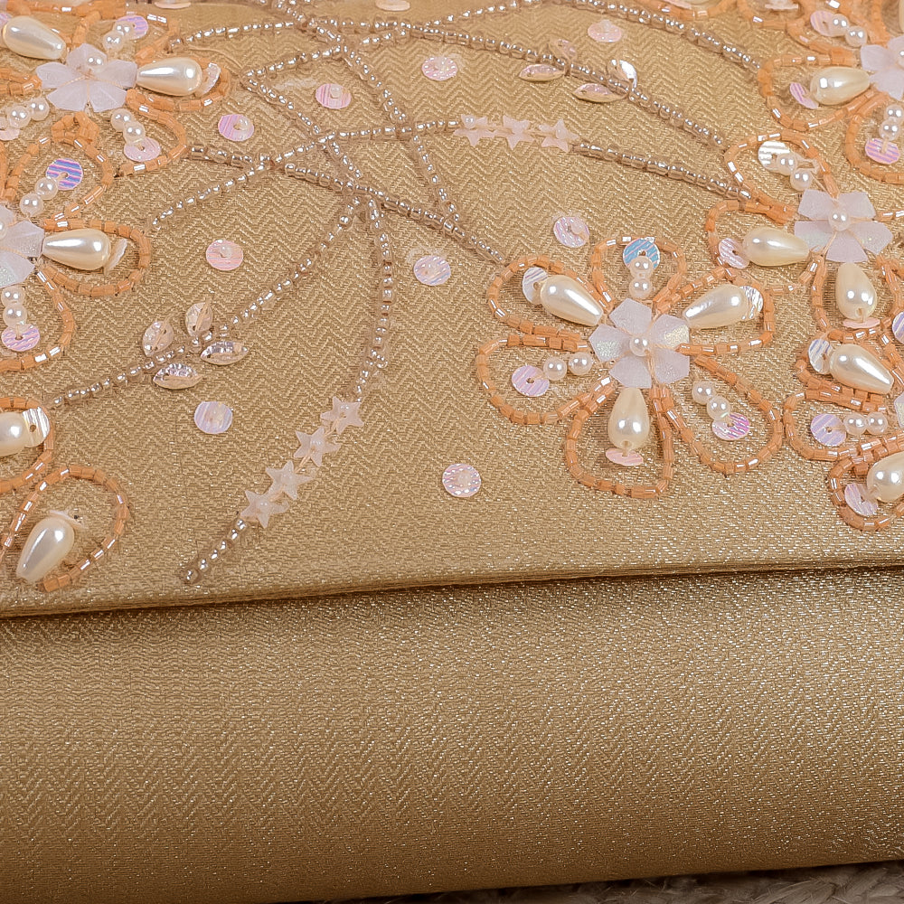 Gold Silk Brocade Hand Embroidery Clutch