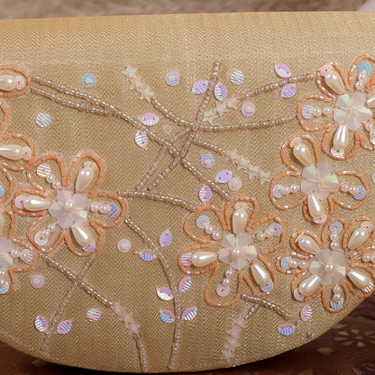 Gold Silk Brocade Hand Embroidery Clutch