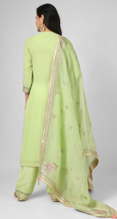 Lime Green Embroidered Georgette  Kurta Set