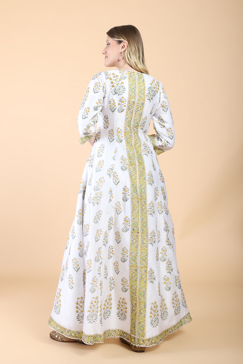 White block print with embroidered Anarkali Set set